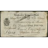 Ringwood & Hampshire Bank, Stephen Tunks, £1 (2), 1 February 1821 (2), £10, 1 March 1820, black