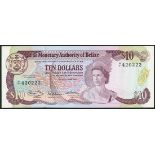 (x) Monetary Authority of Belize, $10, 1 June 1980, serial number P/1 420222, violet on