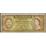 Government of British Honduras, $20, 1 January 1970, serial number E/1 238802, brown on green and