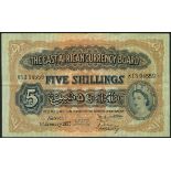 East African Currency Board, 5 shillings (2), 1 January 1955, serial number K13 94559 and 1