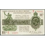 Treasury Series, N F Warren Fisher, 10 shillings, ND (1927), serial number W19 516976, green and
