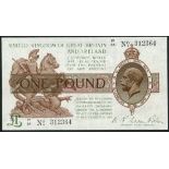 Treasury series, N F Warren Fisher, £1, ND, (1927) serial number P1/24 312364, brown, purple and