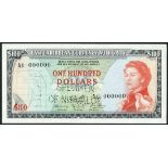 (†) East Caribbean Currency Authority, specimen $100 (2), ND (1965) both serial number A/1 000000,
