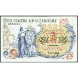 States of Guernsey, £10, ND (1975-), serial number A528384, blue and multicoloured, Britannia at