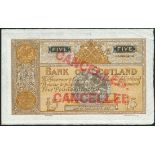 Bank of Scotland, cancelled £5, ND (1935), no serial number, brown-yellow and grey, Great Seal of