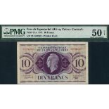 (x) Caisse Centrale de la France Libre, French Equatorial Africa, 10 francs, 1951, serial number