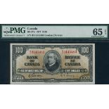 Bank of Canada, $100, 1937, serial number B/J 3145483, black on brown, Sir John A MacDonald at