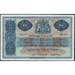 British Linen Bank, £100, 1 June 1962, serial number V302/ 177, blue, red sunburst design at centre,