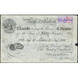 Bank of England, C P Mahon, £50, London, 20 August 1926, serial number 36/N 34500, black print,