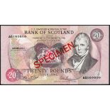 Bank of Scotland, specimen £5, £10 and £20, 1993, prefixes ER, FQ and AG, blue, brown/orange and red