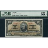 Bank of Canada, $100, 1937, serial number B/J 2046057, black on brown, Sir John A MacDonald at