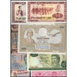 a large group of world banknotes, which include the following, Albania (7 specimens), Macedonia (6),