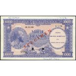 (†) Banque Centrale du Congo Belge et du Ruanda-Urundi, specimen 1000 Francs, 15 February 1962,