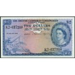 (x) British Caribbean Territories, $2, 2 January 1958, serial number K2-637280, blue on