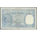 Banque de France, 20 francs (2), 23 October 1917, serial numbers K.3220 711 and K.3220 722 blue,