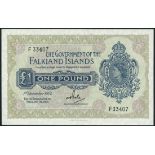Government of the Falkland Islands, £1, 1 December 1977, serial number F33407, £5, 30 January
