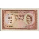 (x) Government of Cyprus, £1, 1 June 1955, serial number A/2 042603, brown on multicolour