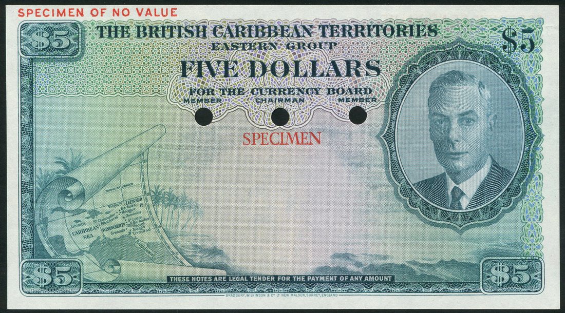 (†) British Caribbean Territories, Eastern Group, specimen colour trial $5, ND (ca1950), no serial