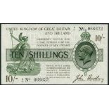 Treasury Series, John Bradbury, 10/-, ND (1918), serial number A/21 066632, green and lilac print,