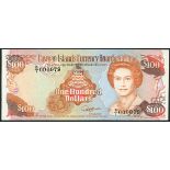 Cayman Islands Currency Board, $100, 1991, serial number B/1 000079, orange on multicolour, Queen