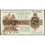 Treasury Series, N F Warren Fisher, £1, ND (30 September 1919), serial number W75 875629, £1, ND (25