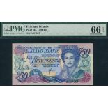 (x) Government of the Falklands Islands, £20, 1 October 1984, and £50, 1 July 1990, brown and blue/