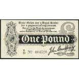 Treasury Series, John Bradbury, £1, ND (1914), serial number B22 004720, black and white, value in