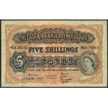 East African Currency Board, 5 shillings (2), 1 October 1957, serial numbers M58 29343 and M61