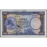 (†) Banque Centrale du Congo Belge et du Ruanda-Urundi, printer's archival specimen 1000 Francs, 1