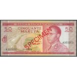 Banque Nationale du Congo, specimen 50 makuta, 21 January 1970, zero serial number, red and olive