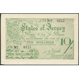 States of Jersey, 10/-, ND (1942), serial number 8127, green, Jersey shield at left, reverse