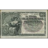 El Tesoro de la Isla de Cuba, 20 pesos, 12 August 1891, serial number 60043, dark grey, lilac and