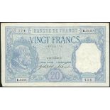 Banque de France, 20 francs (2), 25 October 1917, serial numbers K.3220 770 and K.3220 774, blue,