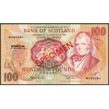 Bank of Scotland, specimen £100, 2 December 1992, prefix A, red on multicolour underprint, Sir
