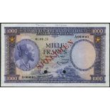(†) Banque Centrale du Congo Belge et du Ruanda-Urundi, specimen 1000 Francs, 1 August 1953,