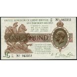 Treasury Series, N F Warren Fisher, £1, ND (1927), serial number X1 23 943352, brown and olive