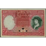 (x) Banco de Angola, specimen 1000 angolares, ND (1944), no serial numbers, red and green, King Joao