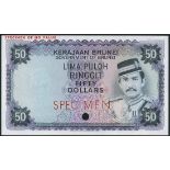 (†) Government of Brunei, specimen colour trial 1 Ringgit, ND (ca 1972), brown;, specimen colour