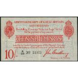 Treasury Series, John Bradbury, 10 shillings, ND (1914), serial number A49 31577, red, portrait King