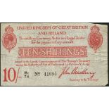 Treasury Series, John Bradbury, £1, ND (1914), serial number F19 No. 009901, black and white, head