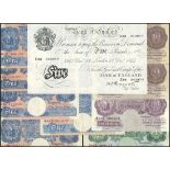 Bank of England, K O Peppiatt, a group of notes including white £5, 13 December 1944, prefix E88,