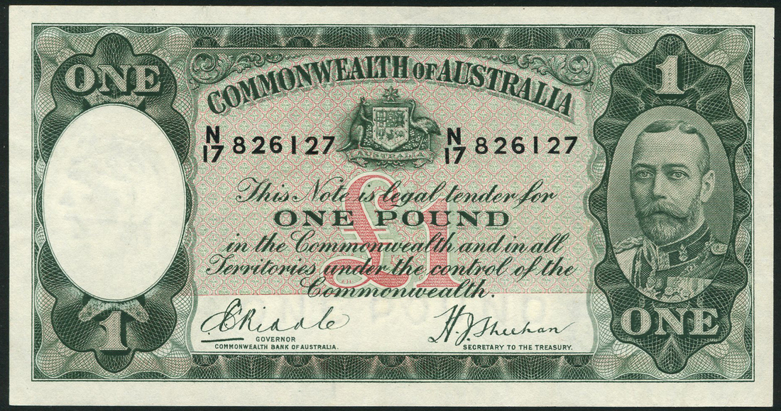 (x) Commonwealth of Australia, £1, ND (1933-38), serial number N/17 826127, green and red, George