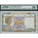 (x) Banque de France, 500 francs, 1 October 1942, serial number H.6799 936, multicolour, woman in