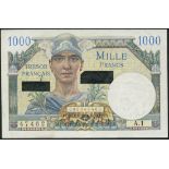 Forces Francaises en Mediterranée Orientale, 1000 francs, ND (1956), serial number A.1 47462, grey