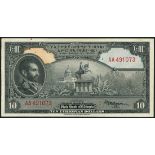 (x) State Bank of Ethiopia, $1, $5 and $10, ND (1945-), serial numbers BW 431408, AC 925054 and AA