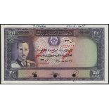 (†) Da Afghanistan Bank, specimen 20 Afghanis, SH 1318 (1939), serial number 23SH 000000, violet