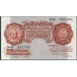 Bank of England, C P Mahon, 10/-, ND (1928), serial number X65 620382, red, Britannia at left, value