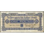 Government of the Falkland Islands, £1, 26 January 1920, serial number B15458, blue on tan