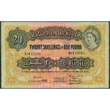 East African Currency Board, 20 shillings, 1 February 1956, serial number H84 65084, dark blue on