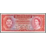 (x) Government of British Honduras, $5, 1 April 1964, serial number F/1 715152, red and lilac,